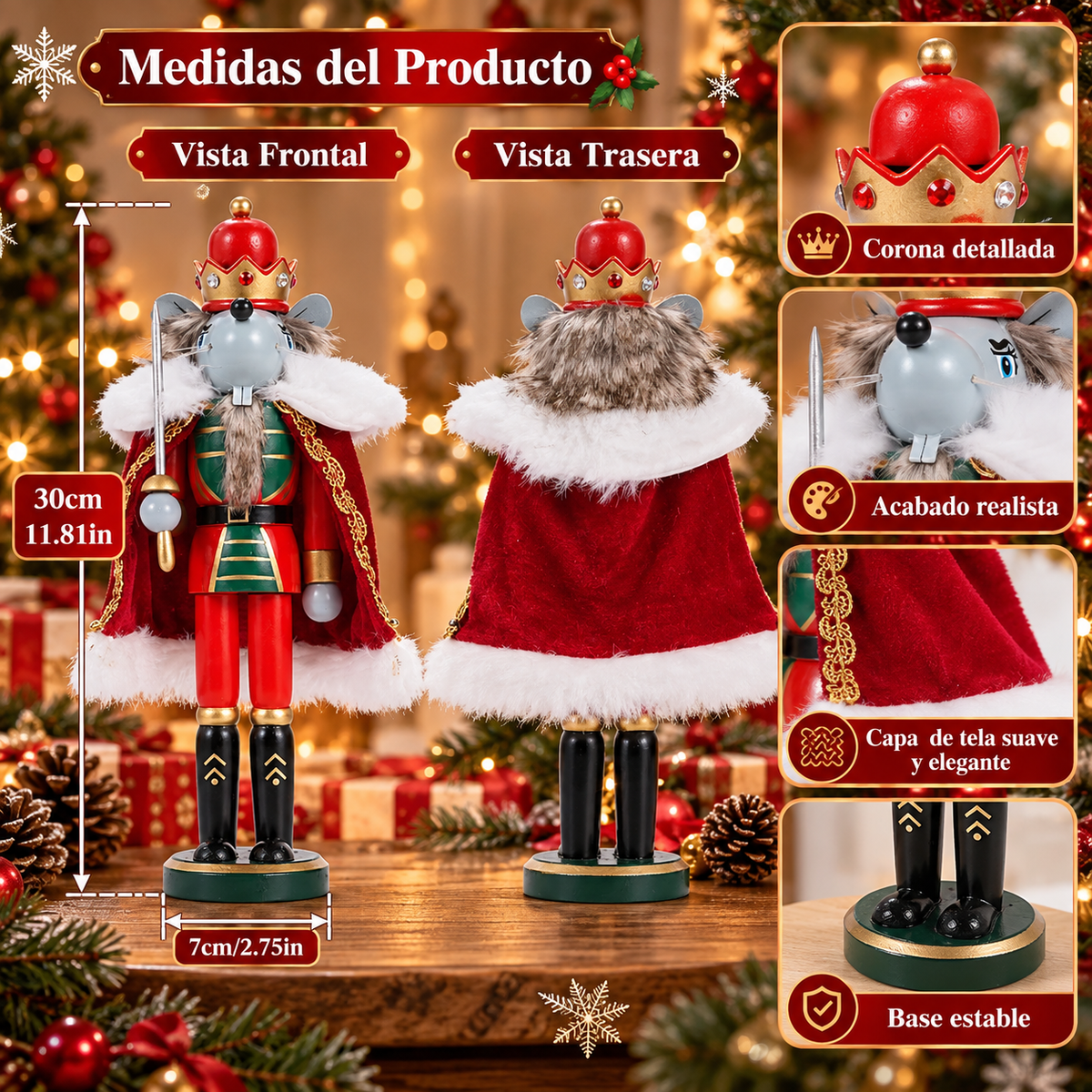 Rey Ratón de El Cascanueces 30 cm – Figura Navideña de Madera