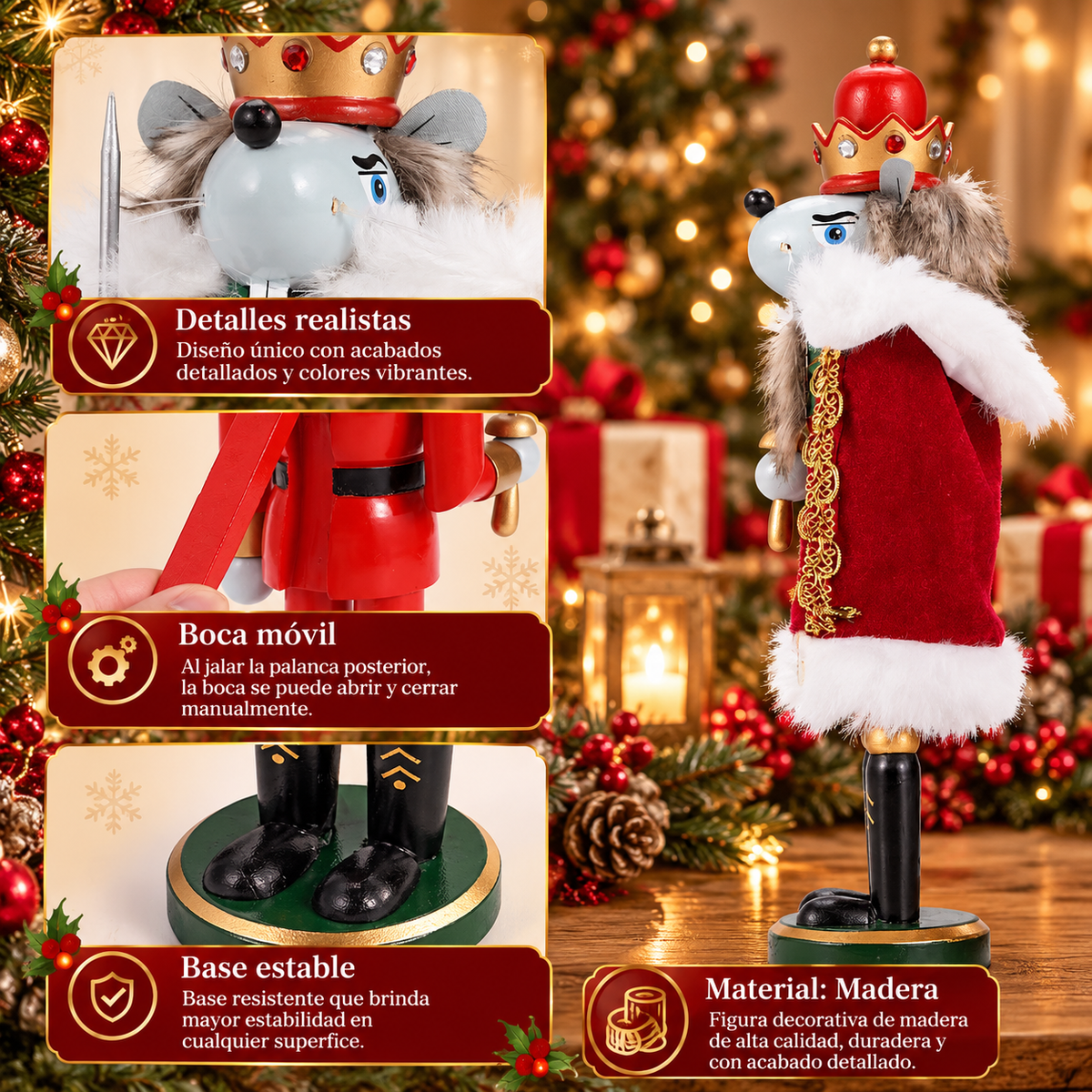 Rey Ratón de El Cascanueces 30 cm – Figura Navideña de Madera